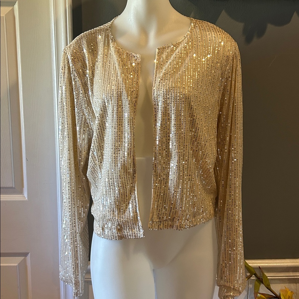 Elegant Gold Sequin Cardigan